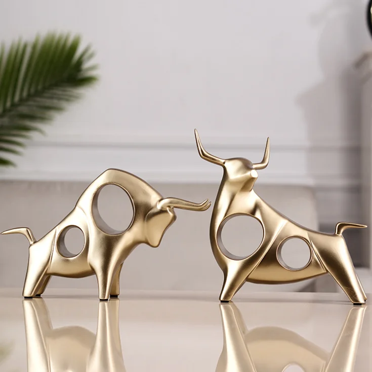 

Home Decor resin bull Ornaments Figures Gift living room porch Model Lucky Cow Glass Sculpture Decoration, Gold, black, white