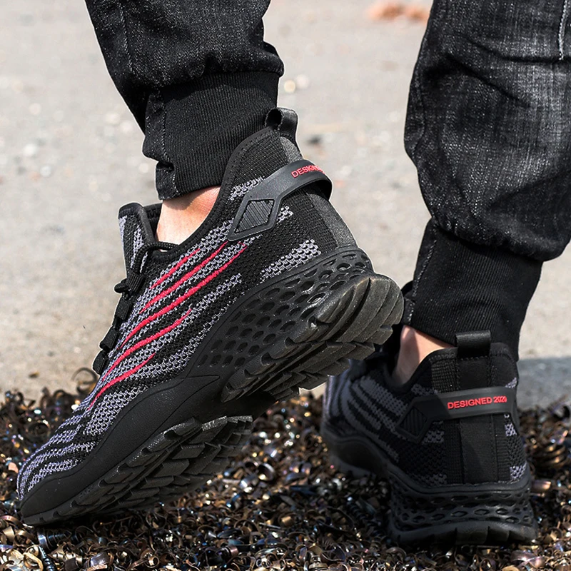 

Men Women Safety Work Shoes All Season Anti-Smashing Steel Toe Working Boots Construction Safety Work Shoes Sneaker, Red blue yellow