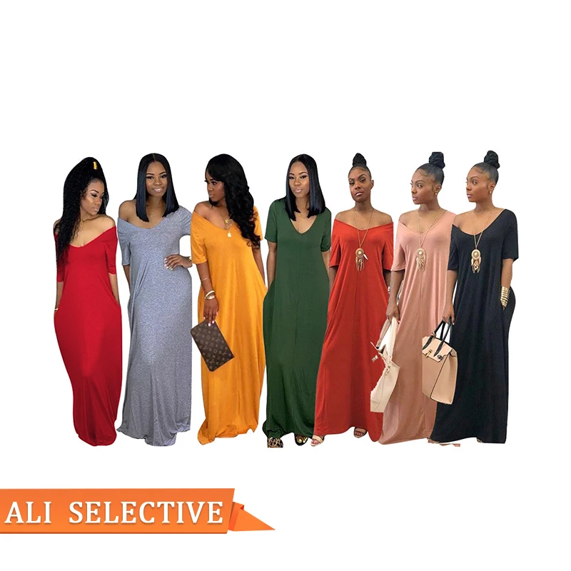 

D2215 2021 Spring Summer Loose Maxi Long Dress With Pocket Casual Plus Size Dresses Ladies Plus Size Women Clothing, As show