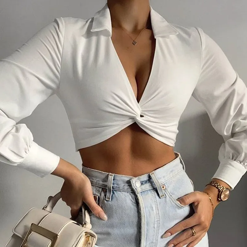 

New Women's Short V-neck White Shirt Women, Picture color