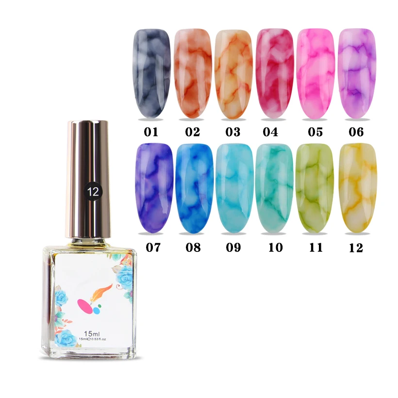 

Water proof gel liquid non toxic watercolor nail paint polish love easy soak off led color uv gel polish, 12 colors