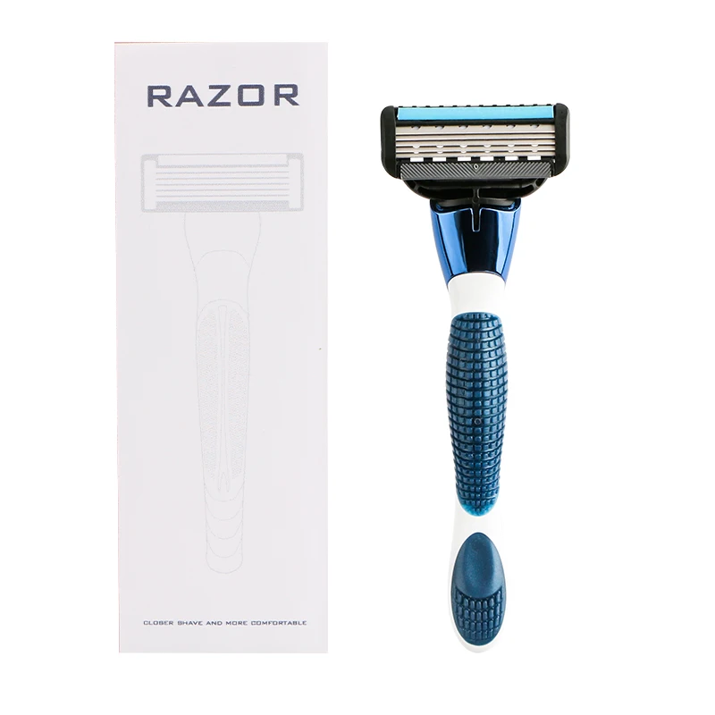 

D952L 5 blade with 1 trimmer on the back of the cartridge metal handle system shaving razor blade for men's razor