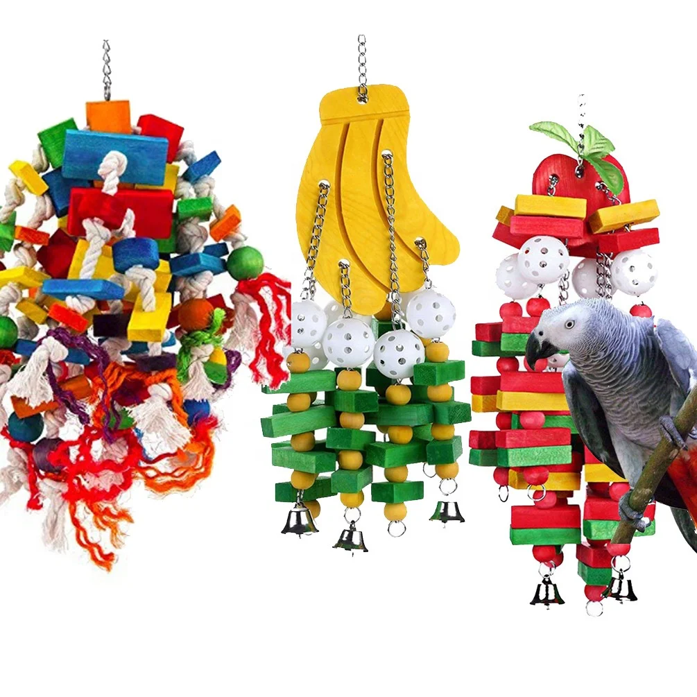 

Large Colorful Handmade Wooden Cotton Rope Pet Birds - Bite Chewing Toys