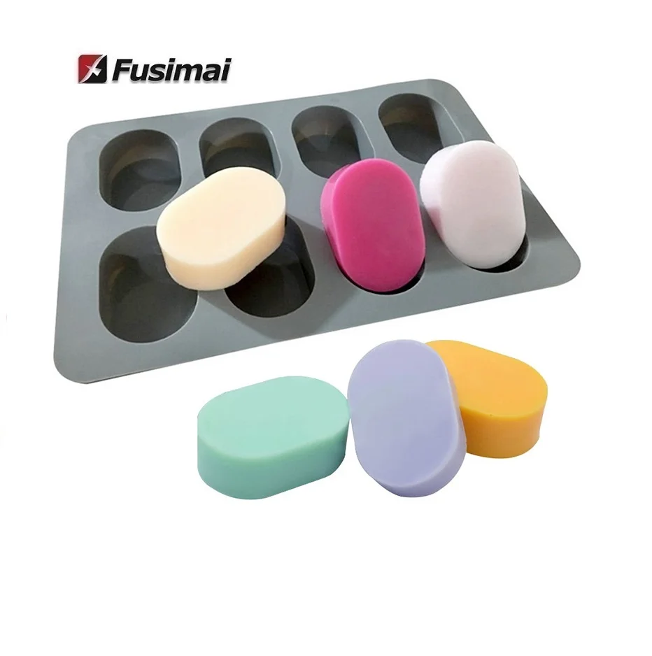 

Fusimai 8-Cavity Oval Shape Moulds 3D Diy Big Silicone Ovale 8 Soap Molds, Customized color