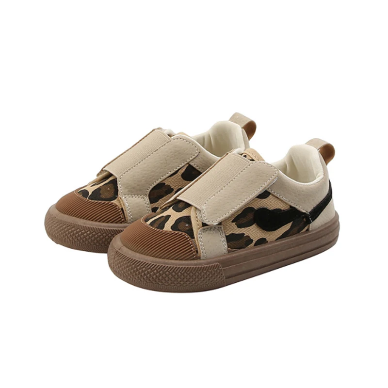 

Slip on Leopard Print Girls Flat White Unisex Children's Casual Shoes Boys, 2 colors as picture