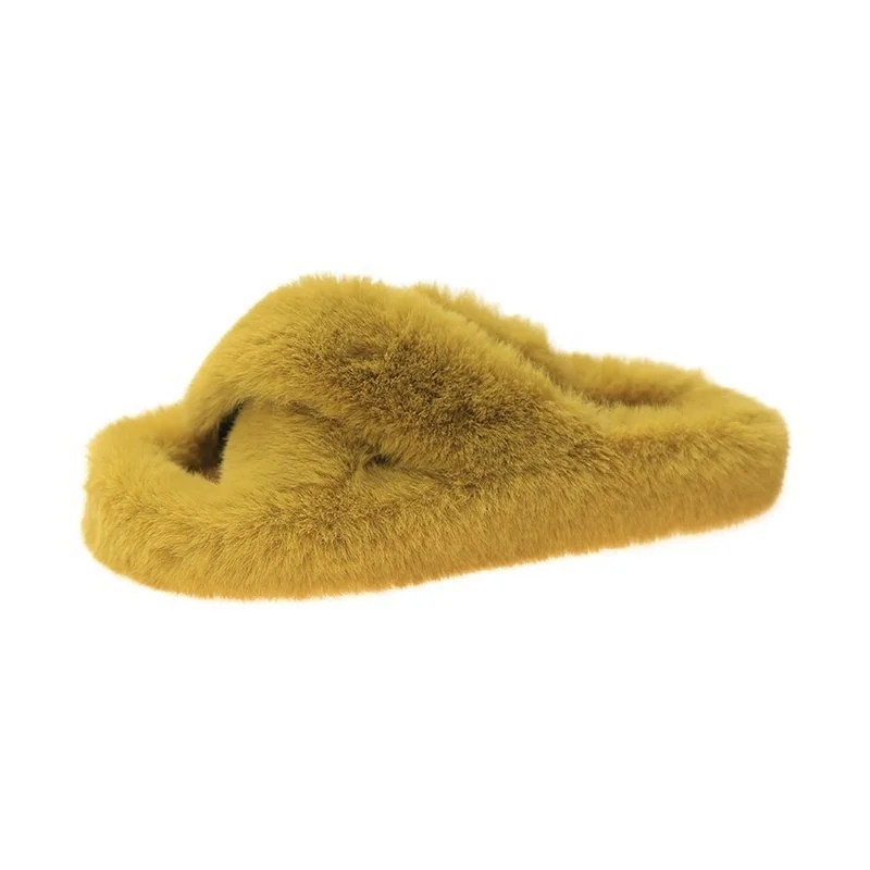 

2021 new fur slippers women autumn outdoor fashion thick shoes toe anti-skidding cross a flip flops slides, Picture