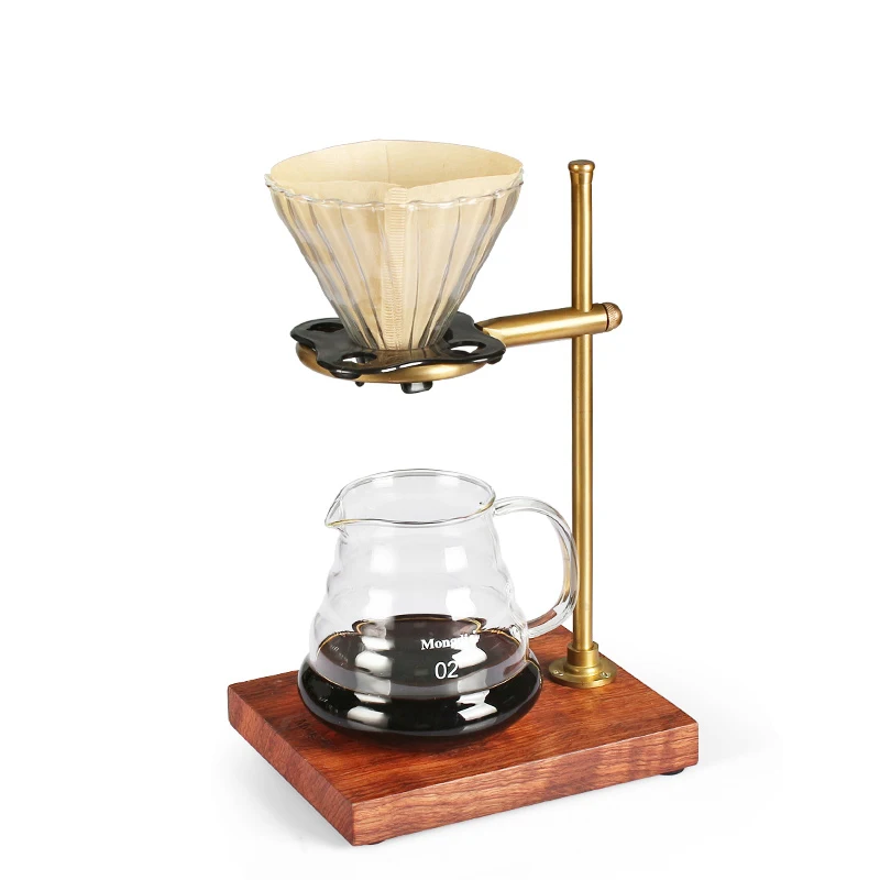

Brass and walunt wood pour over coffee stand Cookmate Coffee Percolator Holder Rack Stand Hand Drip Line, Brushed brass