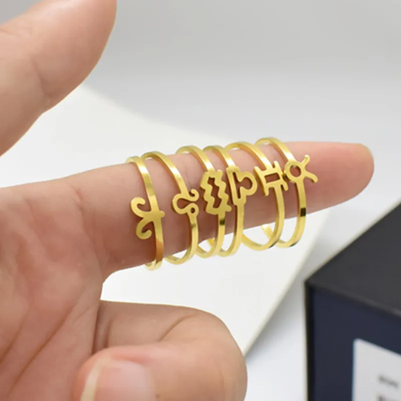 

Personalized Stainless steel jewelry adjustable rings bands zodiac ring