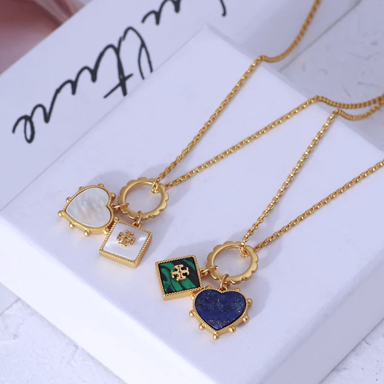 

2021 Fashion Making DIY Necklace Accessories Shell Stone Charms Pendants Jewelry Natural White Blue Heart Pendant Necklace, Gold