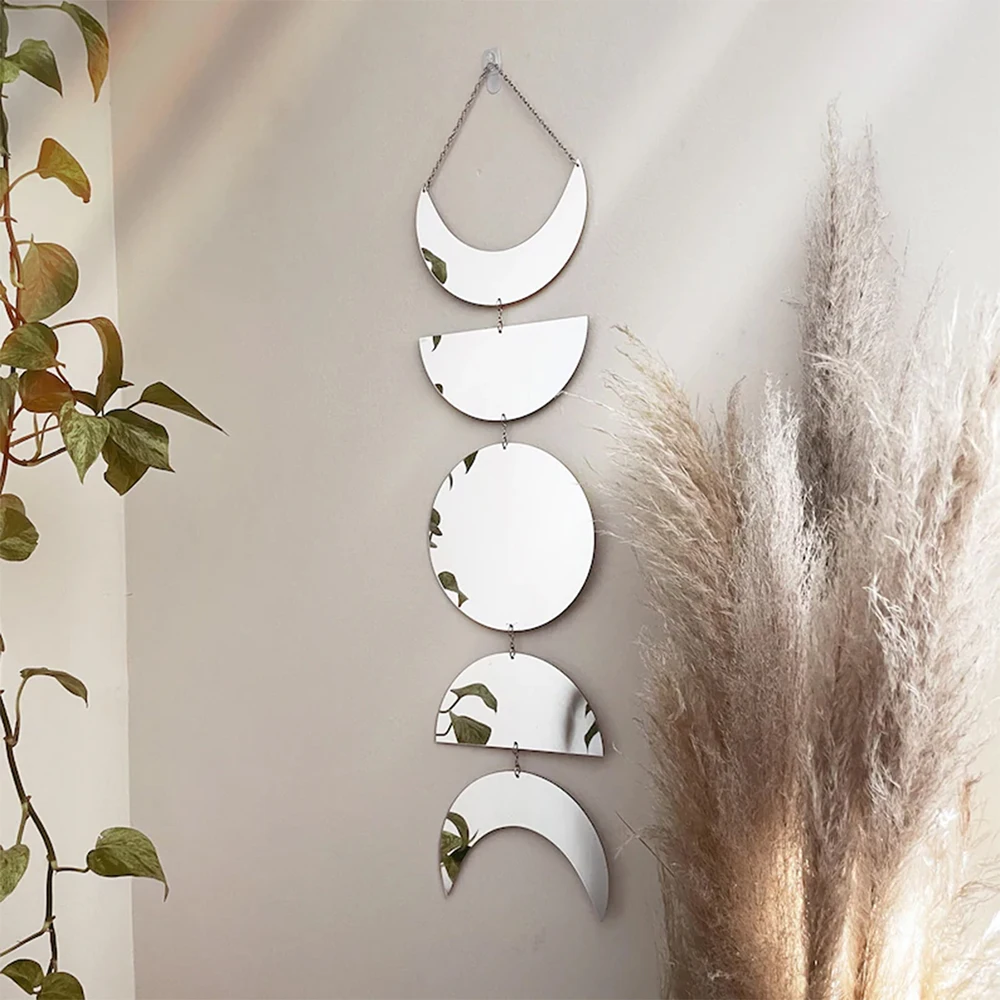 

Nordic 5 Pieces Acrylic Half Moon Phase Mirror Set Interior Wall Hanging Moon Garland Decor Boho For Living Room