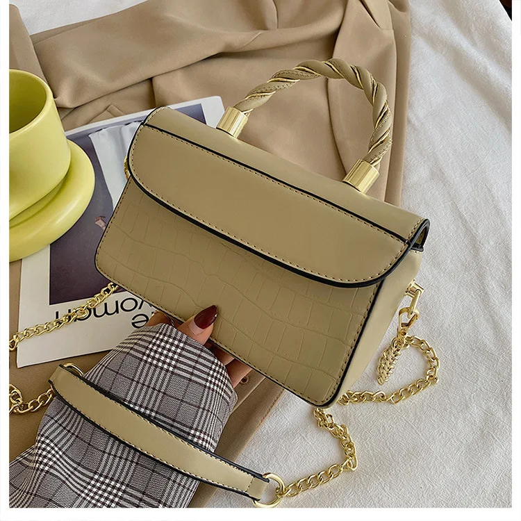 

BG-0238 Trendy Simple One- shoulder Bag 2021 Summer New Design Solid Color Portable Messenger Small Square Chain Leather Handbag, 5 colors