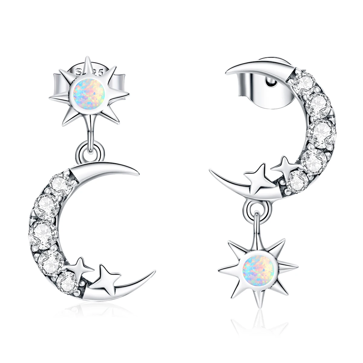 

SCE1239 Design s925 Wedding Earrings Jewelry 925 Sterling Silver opal shining star and moon hoop earrings