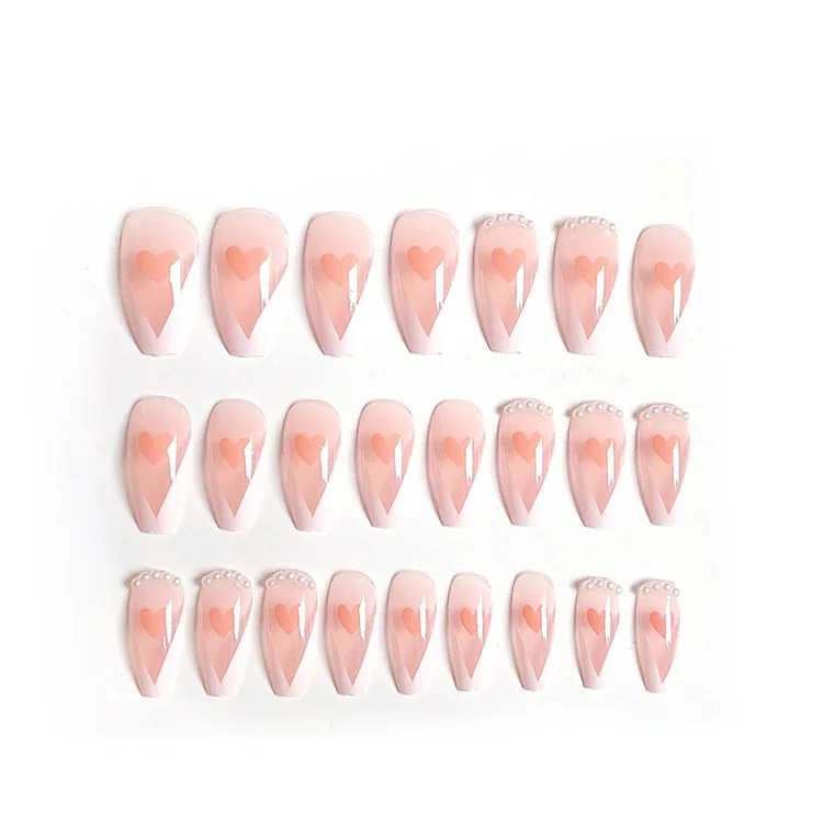 

X17 Detachable french style heart false nail long coffin ballet white press on nails new design style fake back glue nail, Clear