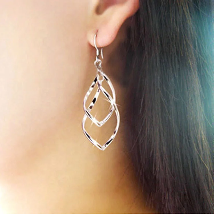 

Twisted Rhombus Earrings Women Double OL Fashion Jewelry Bling Geometric Earrings For Ladies, As photo