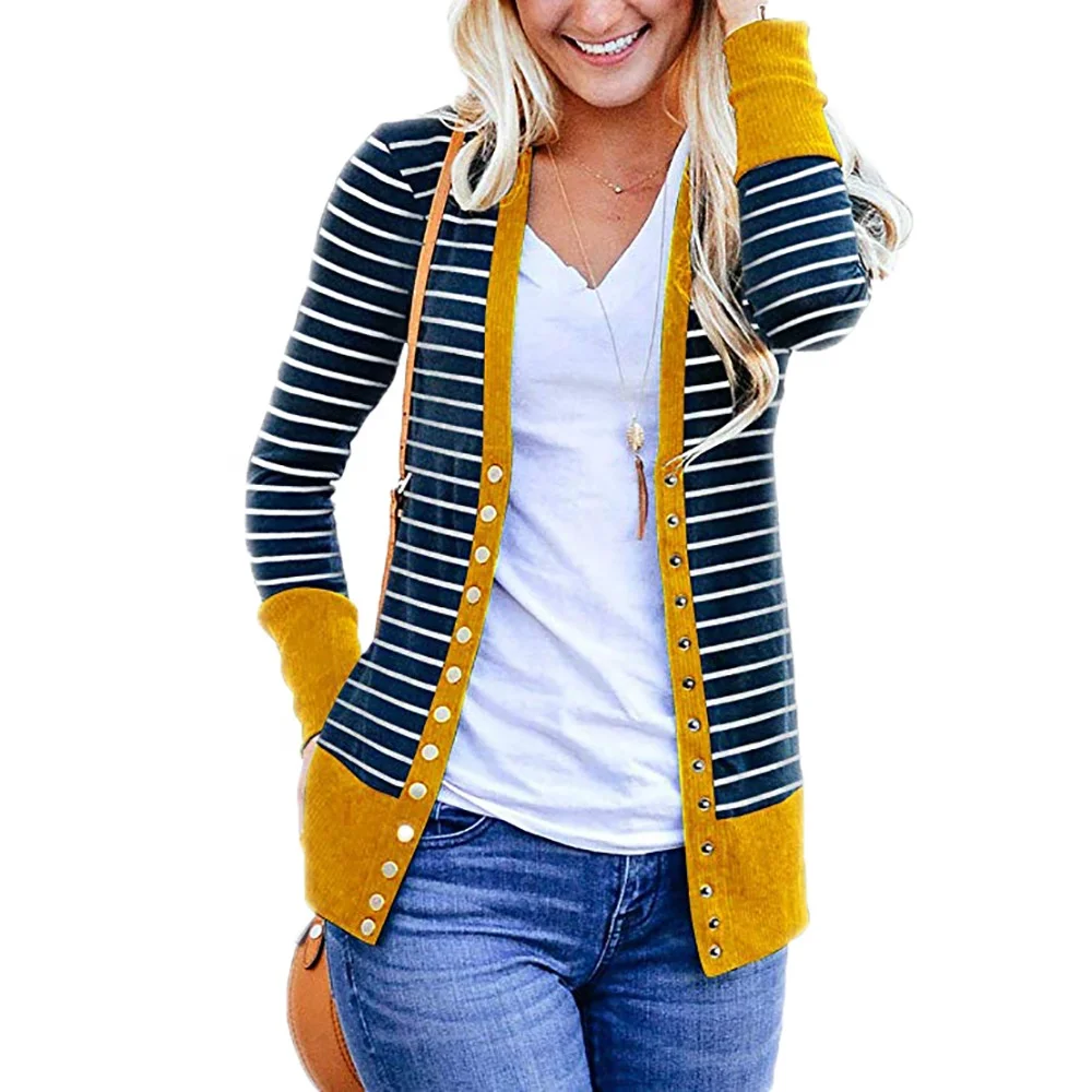 

wholesale fashion striped knitted cardigan single botton coats for women ladies