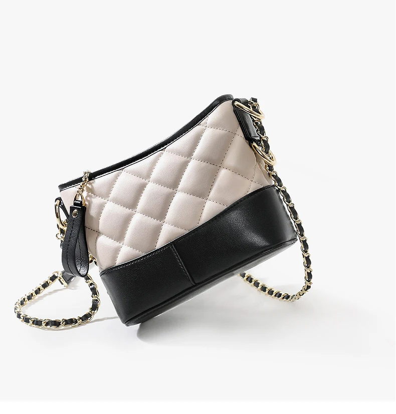 

Plaid Quilted luxury Bag Women soft bucket bag shoulder with chain Blocking Color Bag