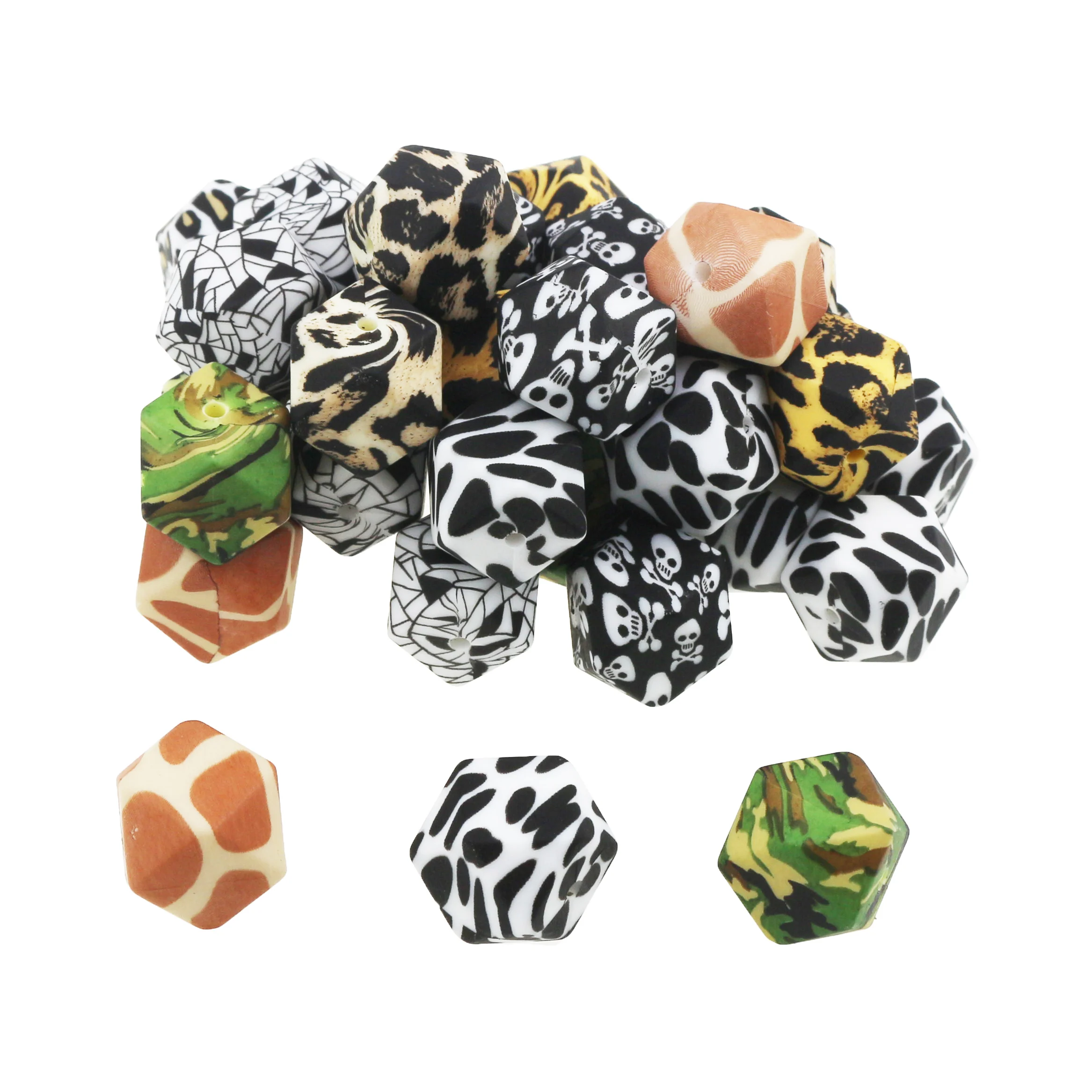 

wholesale bpa free geometry silicon baby leopard print teether 13MM hexagon teething beads silicone beads, Sprint colors, customed