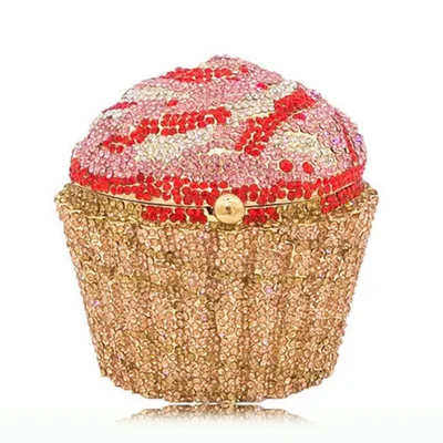 

Custom Wedding Party Bridal Rhinestone Ice Cream Cupcake Diamond Clutch Purse Luxury Crystal Women Clutch Bag Evening Bag