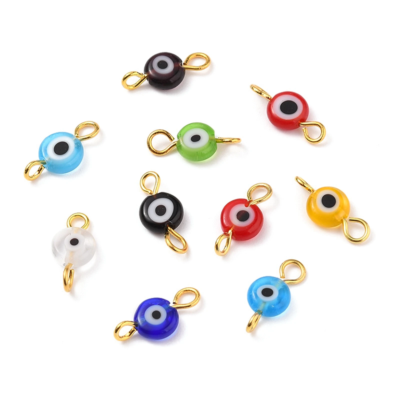 

PandaHall Handmade Flat Round with Eye Lampwork Links Connectors, Mixed color
