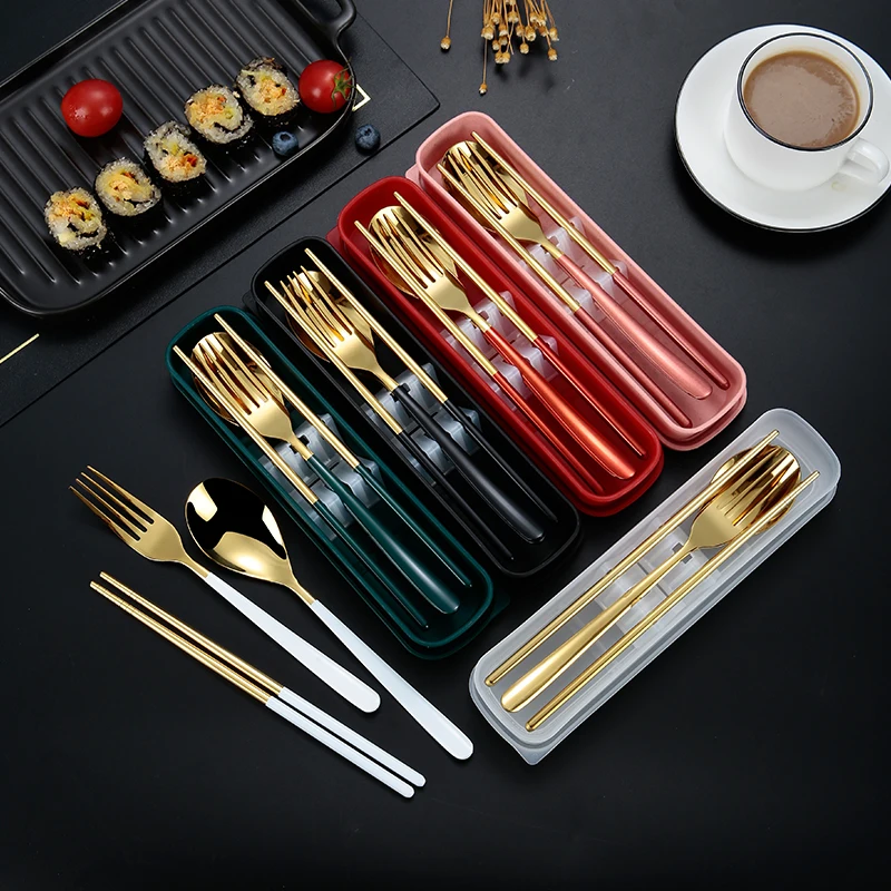 

Reusable Cutlery Stainless Steel Office Utensils Portable Fork Spoon Chopsticks Travel Cutlery Set with Case, Customized