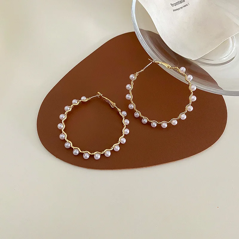 

fashion trendy jewelry pearl earrings women hoop