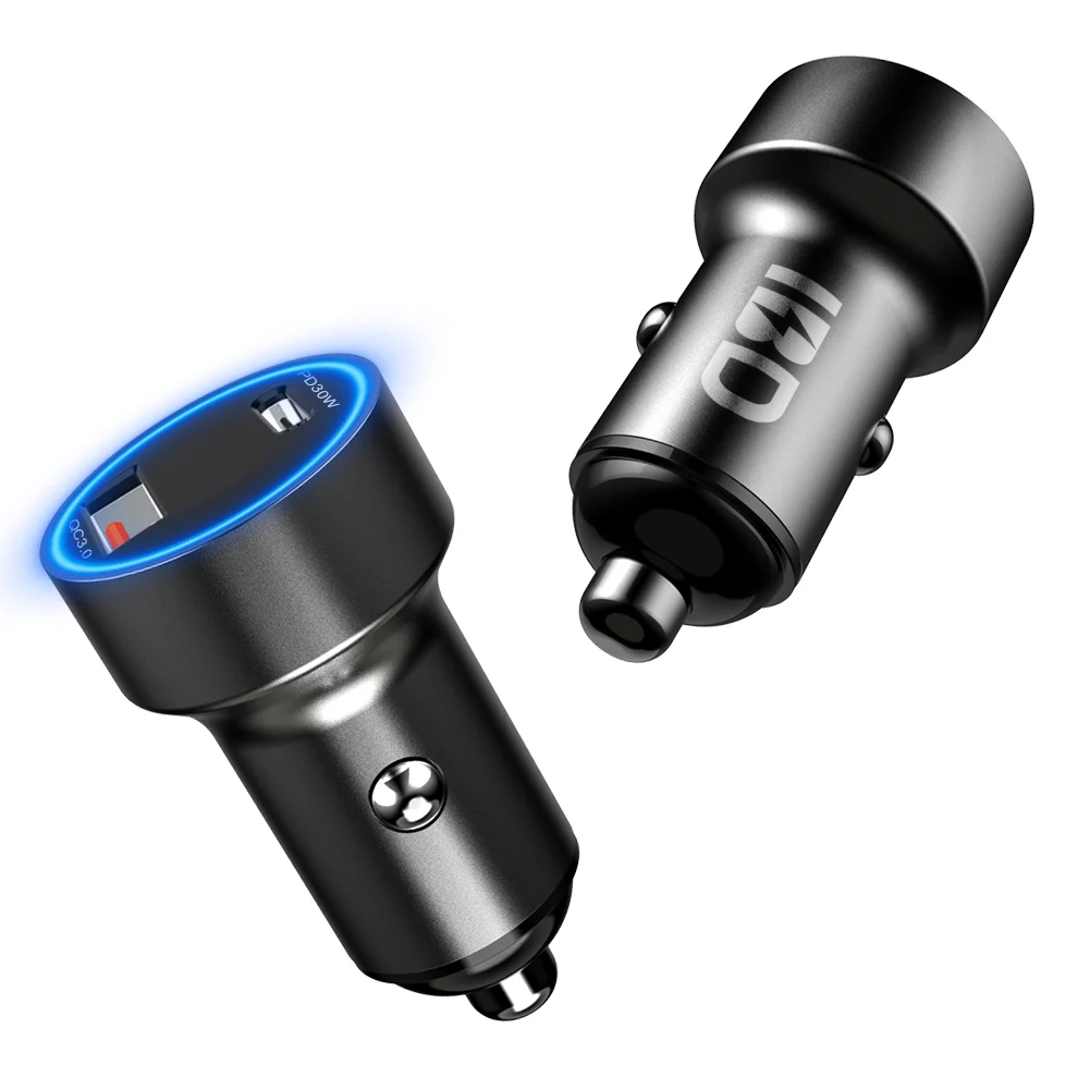 

2022 Trending product 30W QC3.0&PD Dual Ports Car Charger whit Nice blue led ring