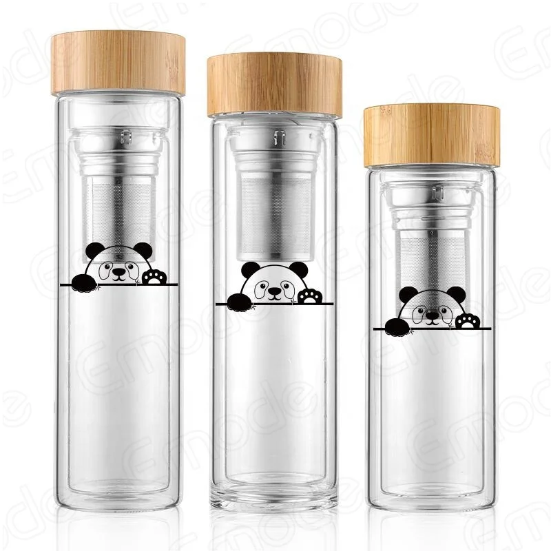 

Borosilicate Glass Double-Walled Tea To-Go Bottle with Strainer 500 ml Thermal Tea Bottle Tea Infuser With Bamboo Screw Cap