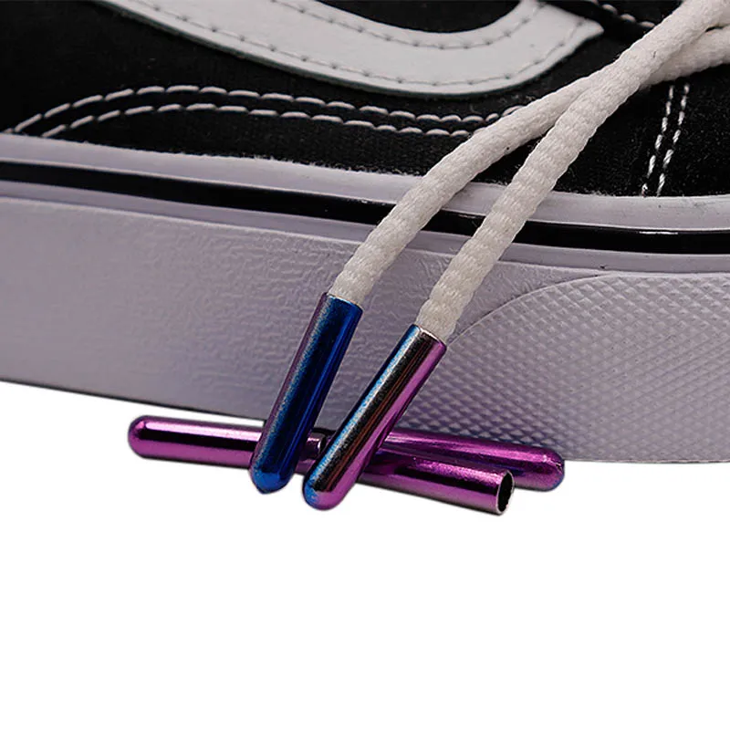 

Coolstring High quality Custom Printed Logo Round Shoelace Sneaker Pink Blue Round Head Gradient Metal Head Aglets