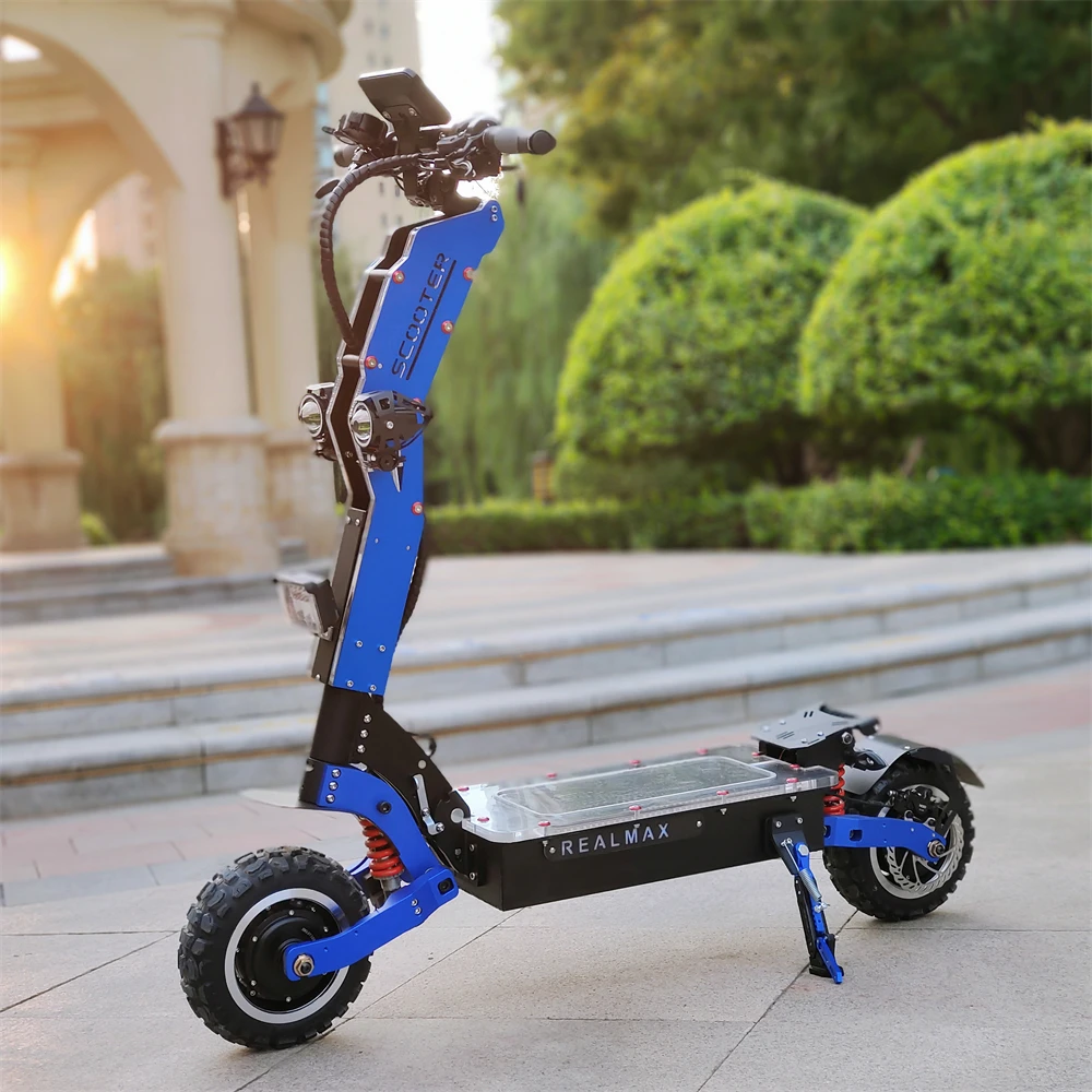 

2021 new design REALMAX SL11 foldaing fastest 2wheel dual motor off road 11inch 8000w scooter Electric Scooters, Blue