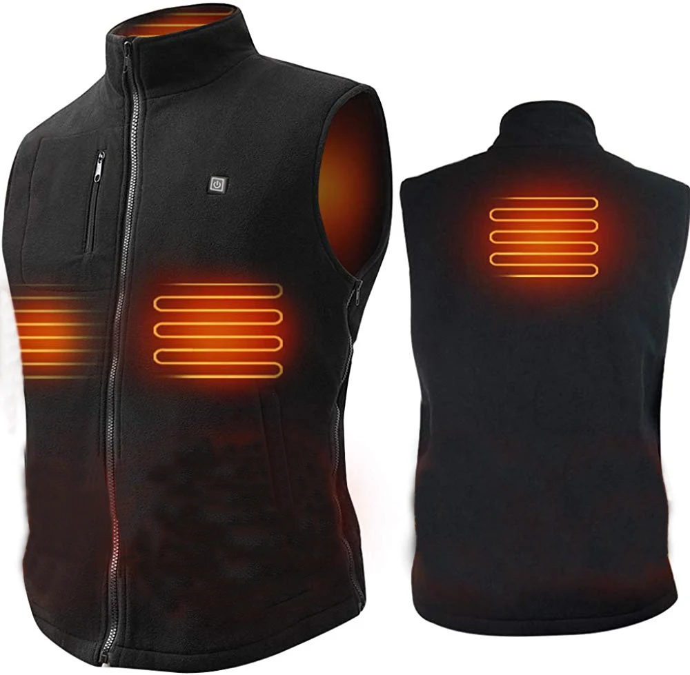 Winter Skiing Sport Waterproof Electric Battery Zipper Size Adjustable Vest Warm Polar Fleece