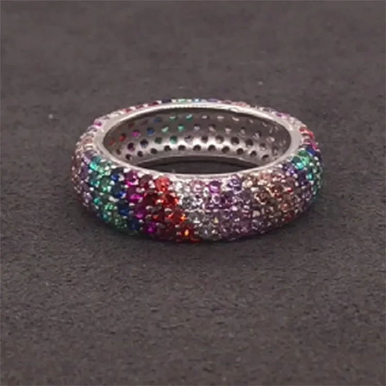 product-BEYALY-Ingenious Female Lovely Full Filled 14 Colors Stone Silver Wedding Ring-img