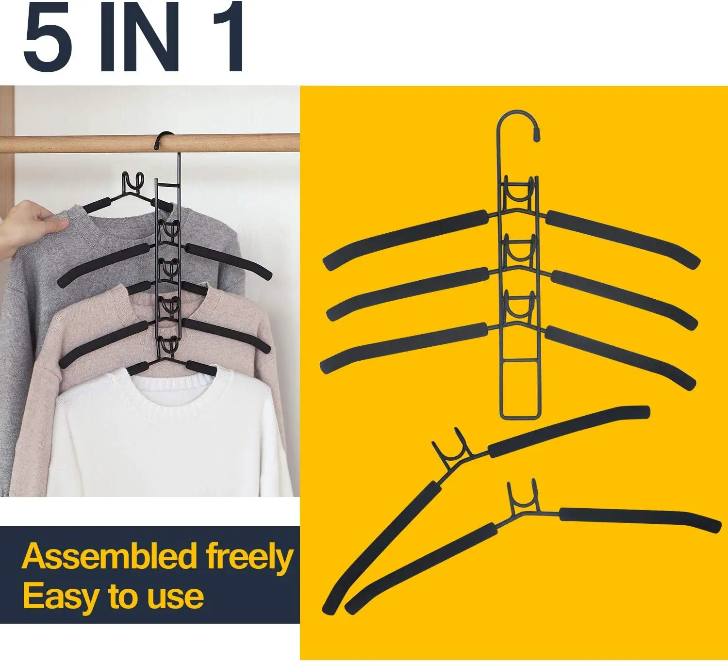 Avisday 5 In 1 Anti-slip Metal Hangers,Multi 5 Layers Wardrobe Clothes ...