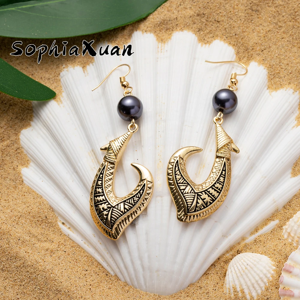 

SophiaXuan Vintage Enamel Large Dangle Black Pearl Dropship Polynesian Jewelry Wholesale Flower Hawaiian Earring, Picture shows