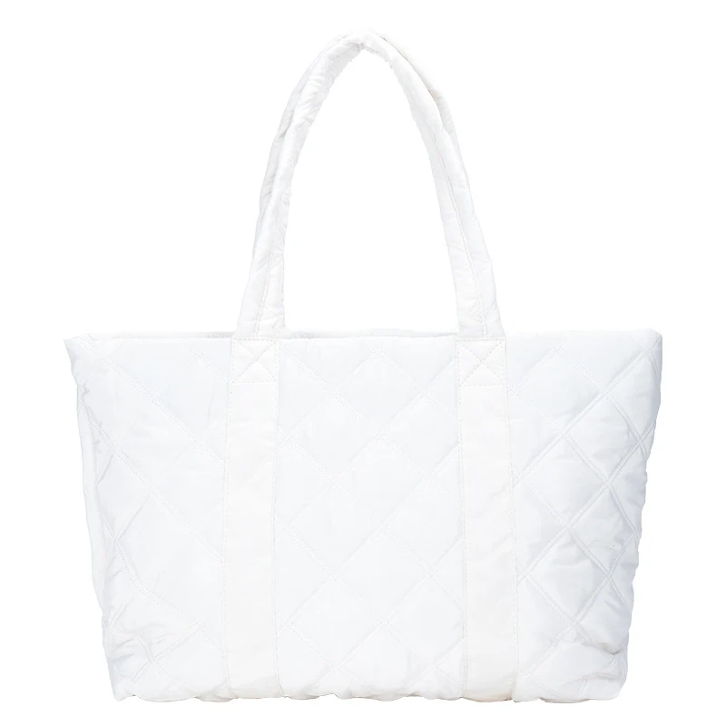 

New Simple Quilted Down Bag For Work In Winter Lingge Large-Capacity Tote Bag, White