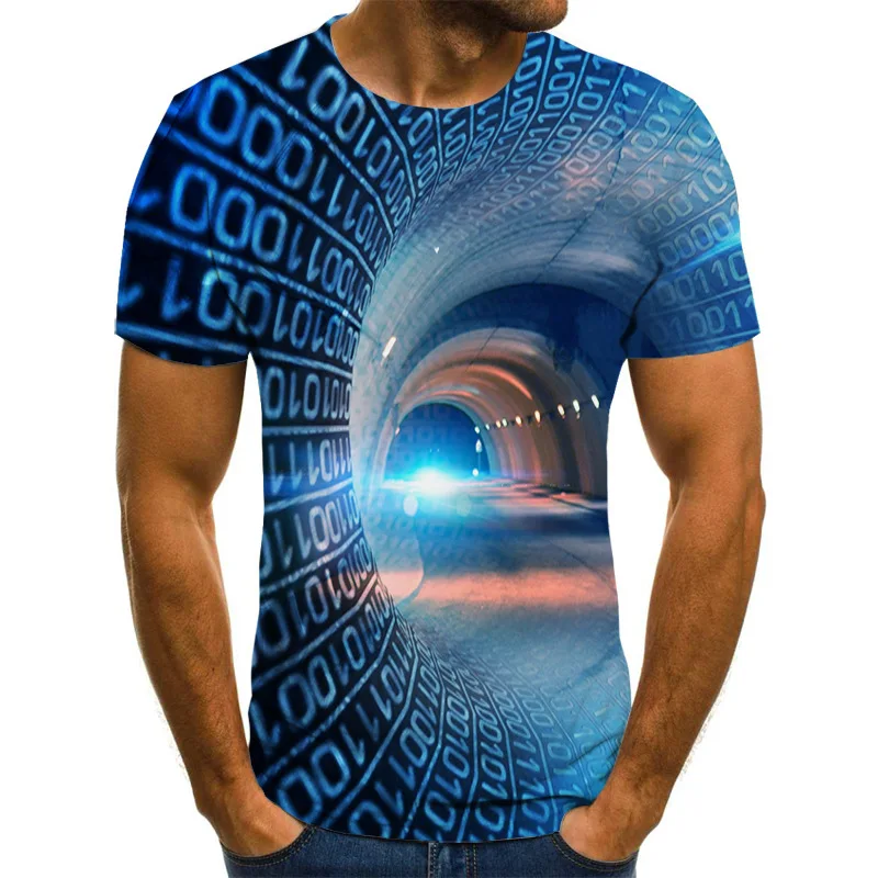 

Men's breathable casual short-sleeved T-shirt visual effects 3D swirl digital printing men's round neck T-shirt top