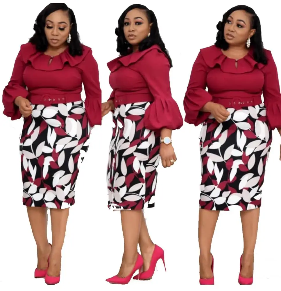 

2021 Latest Women Fashion Floral Turkey Office Lantern Sleeve Casual Dresses Africa Ladies Tutus Dress