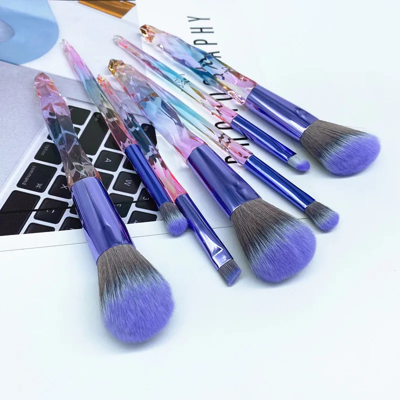 

HZM New Best 7pcs kaci jay Crystal series makeup brushes set Pink Blue Purple high quality Synthetic Hair clear makeup brush