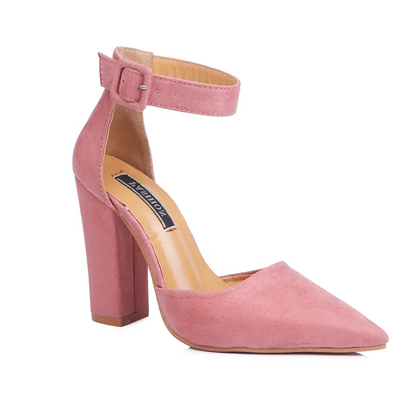 

2022 New Arrivals Women Pump Block Heel Shoes For Woman Hollow Shoes With Buckle African American Nude Shoes, Black brown pink