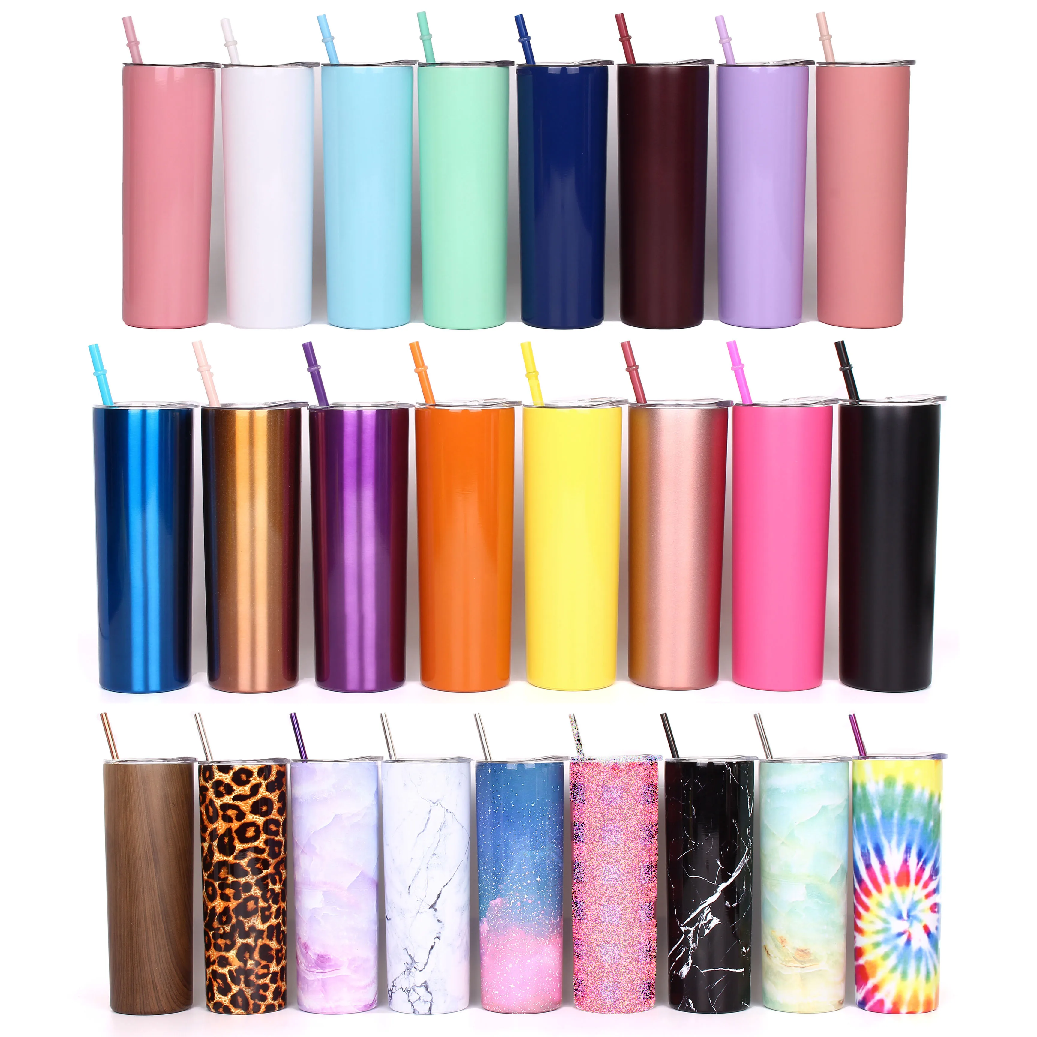 

Multicolor Stock 20oz Skinny Tumblers Slim Cup 304 stainless steel double wall vacuum insulation with lid outdoor travel mug, Customized colors acceptable