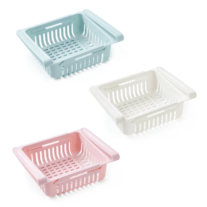 

Retractable refrigerator storage drawer organizer food storage basket fruit and vegetable drain basket