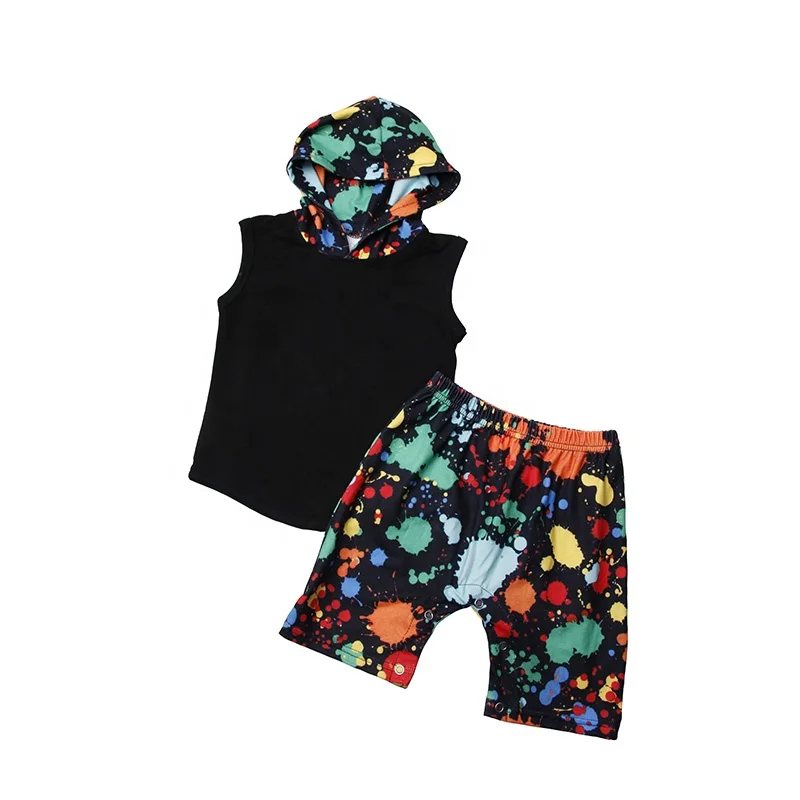 

Hot Selling Boys Casual Clothing Set Colorful Sleeveless Hoodies T Shirts Short Pants Suit Children Kids Summer Outfit, Picture
