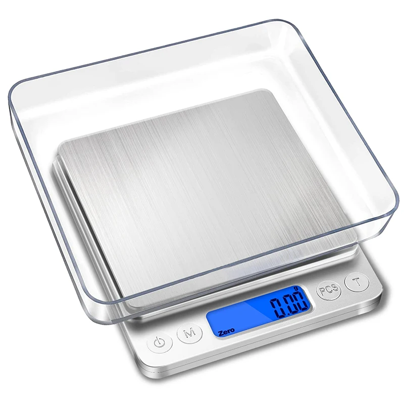 Changxie Custom Logo Small 3kg 0.1g AAA Battery USB Charging Stainless Steel Blue Backlit LCD Display Lid Portable Kitchen Scale