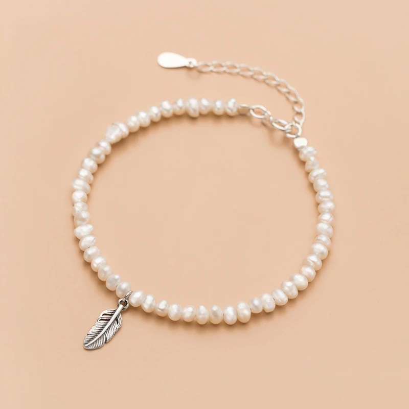 

sterling silver 925 jewellery minimalistic high quality pearl bracelets leaves charm