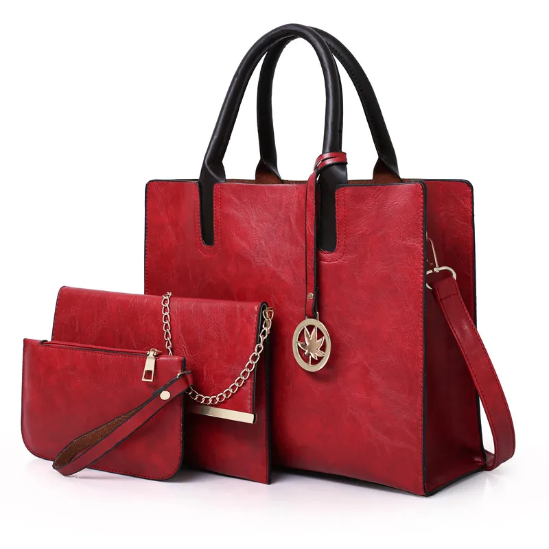 

Fashion PU Leather Ladies Solid Color Messenger Bag Shoulder Bag Wallet Bags designer women handbag set, Customizable