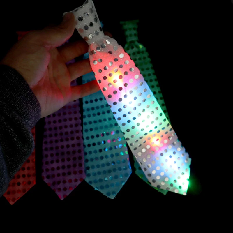 LED Light-Up Performance Tie Sequin Flashing Necktie in Nylon Cloth for Parties Party Accessory