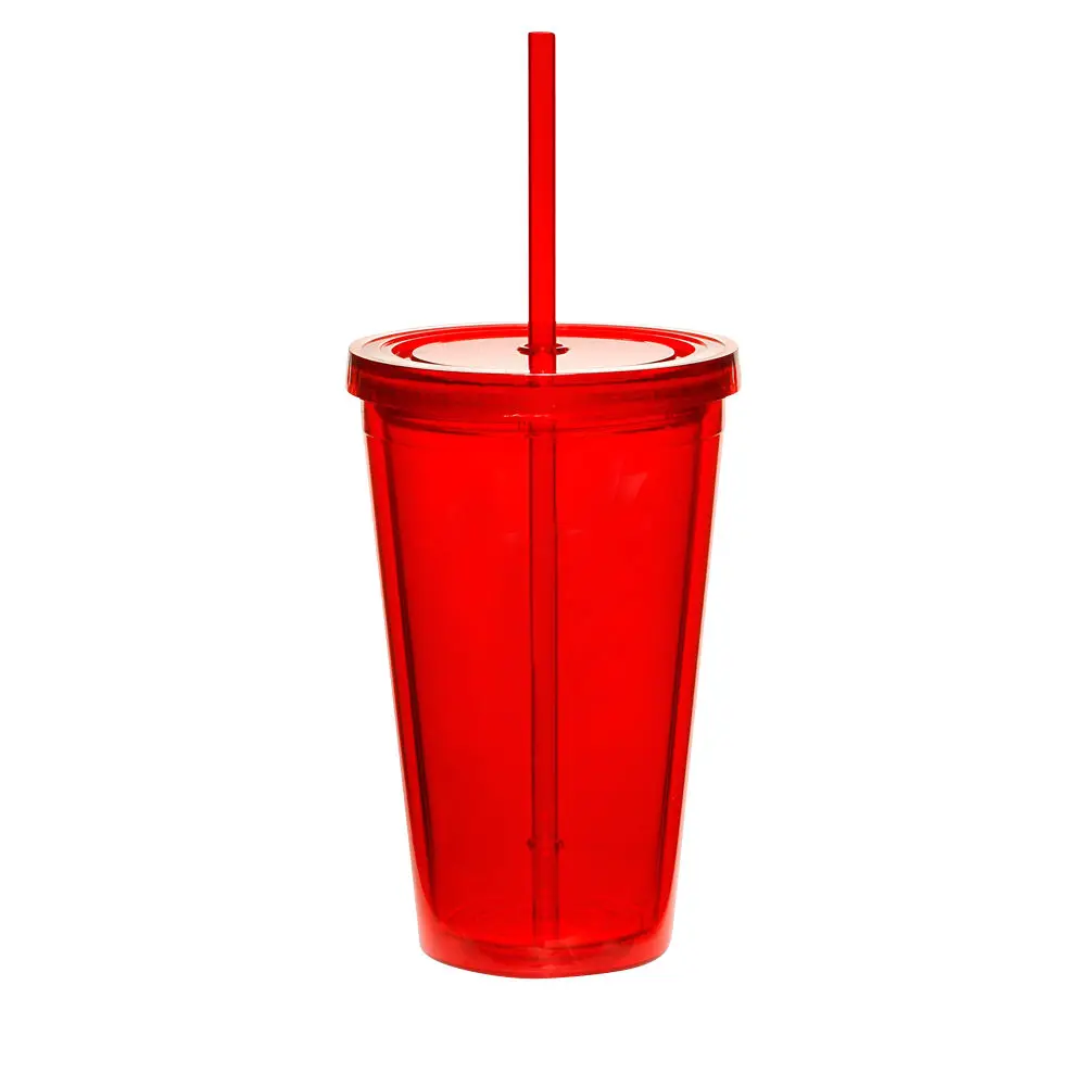 

Acrylic Plastic 16oz Double Wall Cup Straw Clear Taper Tumbler with Straw Translucent Color