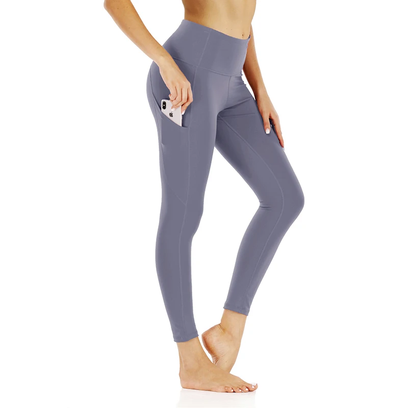 

New Fitness Breathable Brushed Soft Material High Waisted Womens Gym Yoga Pants Leggings With Pockets
