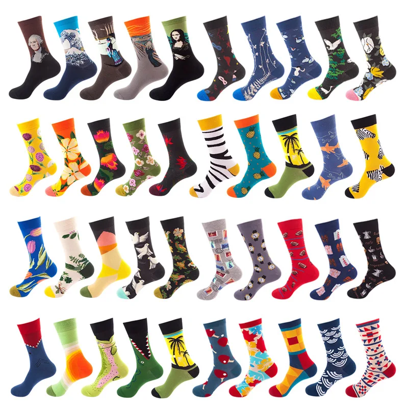 

Wholesale can custom logo design packing fashion colored unisex cotton colorful happy novelty jacquard socks for men and women, Pantone color