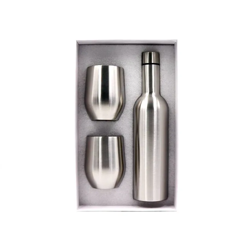 

2021 Hot Sale Products Double Wall Vacuum Insulated Stainless Steel Thermos Wine Bottle 750ml 12oz Wine Tumbler Cup Set with box, Silver