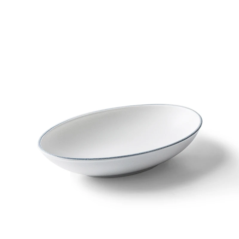 

plate household dinner plate Oval fish dish large steamed plate bowl simple Bowl tableware set, White color